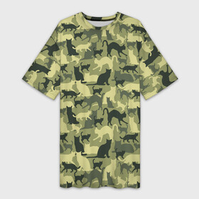 Платье-футболка 3D с принтом Камуфляж из Кошек ,  |  | camouflage | cat | kitty | military camouflage | pussy | барсик | военный камуфляж | год кота | год кошки | животное | зверь | камуфляж | киска | кот | котофей | котяра | кошечка | кошка | маскировка | милитари | мурзик