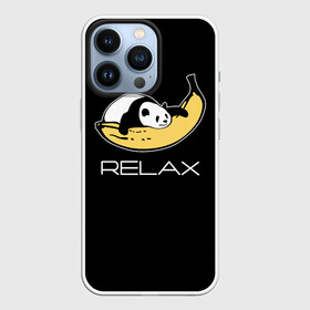 Чехол для iPhone 13 Pro с принтом Relax: панда на банане. ,  |  | banana | bear | hugged | lies | panda | relax | банан | лежит | медведь | обнял | панда