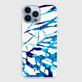 Чехол для iPhone 13 Pro Max с принтом 3D ВЗРЫВ ПЛИТ Белые и синие осколки ,  |  | 3d | 3д | абстракция | осколки | плиты | текстуры
