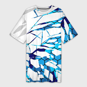 Платье-футболка 3D с принтом 3D ВЗРЫВ ПЛИТ Белые и синие осколки ,  |  | 3d | 3д | абстракция | осколки | плиты | текстуры