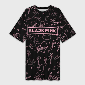 Платье-футболка 3D с принтом BLACKPINK АВТОГРАФЫ ЧЁРНЫЙ ,  |  | black  pink | blackpink | ddudu ddudu | jennie | jisoo | kpop | lalisa | lisa | rose | блекпинк | группа | ддуду ддуду | дженни | джису | корейская группа | кпоп | лисы | розовый | розэ | черный