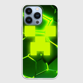 Чехол для iPhone 13 Pro с принтом 3D ПЛИТЫ МАЙНКРАФТ   ТРЕЩИНЫ   СОТЫ   HEXAGON NEON ,  |  | 3d | 3d плиты | block | creeper | cube | minecraft | neon | pixel | tnt | блок | гаст | геометрия | крафт | крипер | кубики | майнкрафт | неон | пиксели | тнт | трещины
