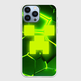 Чехол для iPhone 13 Pro Max с принтом 3D ПЛИТЫ МАЙНКРАФТ   ТРЕЩИНЫ   СОТЫ   HEXAGON NEON ,  |  | 3d | 3d плиты | block | creeper | cube | minecraft | neon | pixel | tnt | блок | гаст | геометрия | крафт | крипер | кубики | майнкрафт | неон | пиксели | тнт | трещины