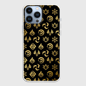 Чехол для iPhone 13 Pro Max с принтом GOLDEN GENSHIN IMPACT PATTERN   ЗОЛОТО ГЕНШИН ИМПАКТ ,  |  | Тематика изображения на принте: genshin impact | heroes genshi | альбедо | барбара | беннет | бэй доу | венти | гань юй | джинн | дилюк | диона | кли | кэ цин | кэйа | лиза | мона | нин гуан | ноэль | путешественник | рэйзор | сахароза | син цю | синь янь