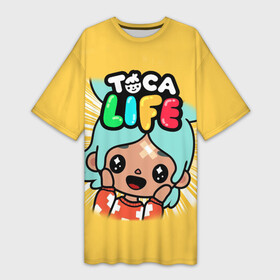 Платье-футболка 3D с принтом Toca Boca game  Тока Бока персонаж Рита ,  |  | toca boca | детская игра | игра | лого | логотип | персонажи | прикоснуться ко рту | рита | тока бока