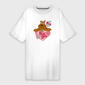 Платье-футболка хлопок с принтом Ruv you Scooby Doo ,  |  | 14 февраля | scooby | scooby doo | statwb | valentine | valentines | валентин | влюблён | влюблённые | день валентина | день влюблённых | любвоная | любовь | мульт | мультики | мультфильм | св валентин | скуби | скуби ду