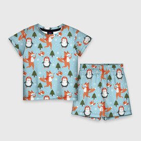 Детский костюм с шортами 3D с принтом Лисята и пингвины  Новый год 2022 ,  |  | 2022 | год | лисята | новый | пингвины | тигр | шапки