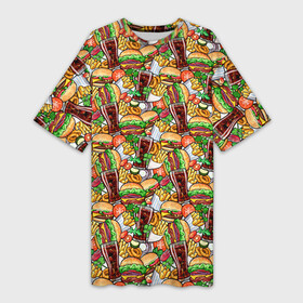 Платье-футболка 3D с принтом Быстрое Питание и Напитки ,  |  | burger | cheeseburger | fast food | hamburger | hot dog | pizza | блюдо | бургер | быстрое питание | гамбургер | еда | жратва | завтрак | картошка фри | кола | корм | кушанье | макдоналдс | обед | перекус | пицца | пища | повар