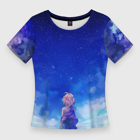 Женская футболка 3D Slim с принтом Курияма мирай небо ,  |  | аниме девочка | за гранью | курияма | курияма мирай | мирай | небо | облака | синее небо