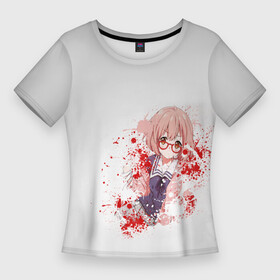 Женская футболка 3D Slim с принтом Курияма кровь ,  |  | аниме девочка | за гранью | курияма | курияма мирай | мирай