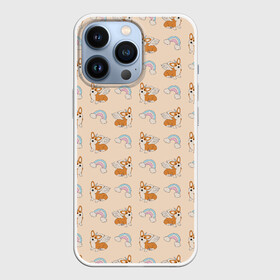 Чехол для iPhone 13 Pro с принтом Корги   единороги паттерн ,  |  | вельш корги | домашние животные | единороги | корги | охра | паттерн | песочный | питомцы | радуга | собаки