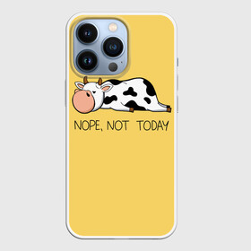 Чехол для iPhone 13 Pro с принтом Nope, not today ,  |  | bull | joke | lazy cow | lies | nope | not today | rests | бык | лежит | ленивая корова | не сегодня | нет | отдыхает | прикол | шутка