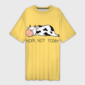 Платье-футболка 3D с принтом Nope, not today ,  |  | bull | joke | lazy cow | lies | nope | not today | rests | бык | лежит | ленивая корова | не сегодня | нет | отдыхает | прикол | шутка