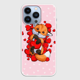 Чехол для iPhone 13 Pro с принтом Лисенок с сердечками   Little fox and hearts ,  |  | Тематика изображения на принте: fox | hearts | love | valentines | valentines day | валентинка | влюбленный | день святого валентина | забавный | лиса | лисенок | любовь | милый | сердечко | сердце