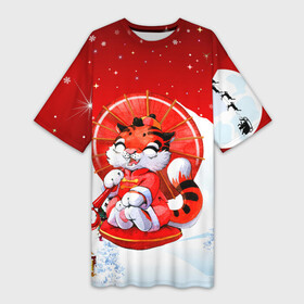 Платье-футболка 3D с принтом Китайский тигр с зонтиком 2022 ,  |  | 2022 | год тигра | новый год | новый год 2022 | символ года | тигр | тигренок | тигрица | тигры