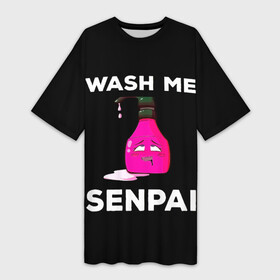 Платье-футболка 3D с принтом WASH ME SENPAI ,  |  | ahegao | anime | covey | culture | kawai | kowai | manga | oppai | otaku | sempai | senpai | sugoi | trend | waifu | yandere | аниме | ахегао | вайфу | ковай | манга | отаку | семпай | сенпай | тренд | х
