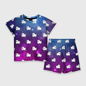 Детский костюм с шортами 3D с принтом UNDERTALE DOGS PATTERN SPACE ,  |  | asriel dreemurr | chara | dog | frisk | galaxy | gaster blaster | heart | neon | sans | space | undertale | азриэль дримурр | андертейл | галактика | гастер | космос | меттатон | неон | санс | сердце | собака | фриск | чара