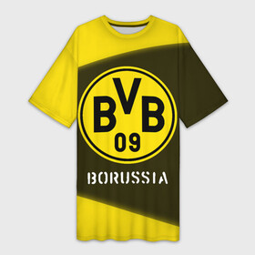 Платье-футболка 3D с принтом БОРУССИЯ  Borussia  Графика ,  |  | borussia | club | dortmund | footbal | logo | боруссия | дортмунд | знак | клуб | логотип | логотипы | полосы | символ | символы | форма | футбол | футбольная | футбольный