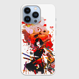 Чехол для iPhone 13 Pro с принтом Девушка  самурай с маской за спиной ,  |  | anime | girl | ninja | oni | samurai | senpai | shogun | аниме | вайфу | девушка | дочери самурая | киберпанк | кот самурай | маска самурая | путь война | путь самурая | самурай | сёгун | семпай | семь самураев | сенпай