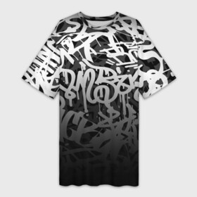 Платье-футболка 3D с принтом GRAFFITI WHITE TAGS  ГРАФФИТИ ,  |  | gradient | graffiti | tags | градиент | граффити | каллиграфия | надписи | теги | тегинг | узор