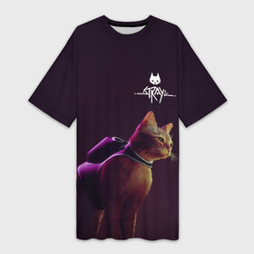 Платье-футболка 3D с принтом Stray  Боевой котик ,  |  | Тематика изображения на принте: cat | game | stray | игра | игра про кота | кот | стрей