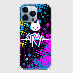 Чехол для iPhone 13 Pro с принтом Stray  кот бродяга. ,  |  | adventure | cat | computer game | emblem | inscription | kitten | logo | lost | multicolored | neon text | out of focus | stray | tramp | бродяга | заблудший | компьютерная игра | кот | котёнок | логотип | надпись | неоновый текст | приключения