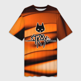 Платье-футболка 3D с принтом Stray  Логотип ,  |  | stray | блуждающий кот | бродить | игра про кота | потерявшийся кот | стрей | стрэй