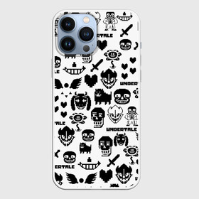 Чехол для iPhone 13 Pro Max с принтом UNDERTALE WHITE PATTERN ,  |  | asriel dreemurr | chara | frisk | gaster blaster | heart | sans | undertale | азриэль дримурр | андертейл | гастер | меттатон | санс | сердце | фриск | чара