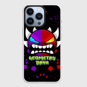 Чехол для iPhone 13 Pro с принтом GEOMETRY DASH DEMONS LEVELS, БРЫЗГИ КРАСОК ,  |  | 2d | arcade | colors | demon | game | geometry | geometry dash | levels | meltdown | paints | robtop | smile | аркада | брызги | брызги красок | геометрический тире | геометрия | демон | краски | раннер | смайлы | уровни | эмоции