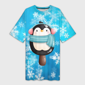 Платье-футболка 3D с принтом Пингвин  эскимо. Новый год ,  |  | Тематика изображения на принте: зима | мороженое | новый год | рождество | эскимо