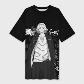 Платье-футболка 3D с принтом MICKEY TOKYO REVENGERS ЧЁРНО БЕЛЫЙ ,  |  | anime | draken | japan | mikey | tokyo | tokyorevengers | walhalla | аниме | вальгала | дракен | иероглифы | кэн | майки | манга | мандзиро | микки | рюгудзи | сано | символы | токийские мстители | токио | япония