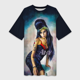 Платье-футболка 3D с принтом Amy Jade Winehouse ,  |  | artwork | back in black | rb | soul | арт | девушкам | джаз | музыка | популярное | рисунки | эми уайнхаус | яркий