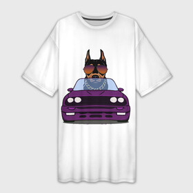 Платье-футболка 3D с принтом Собака за рулем ,  |  | водитель | гонка | дорога | крутой | машина | очки | прикольные | собака | собака за рулем | фиолетовый