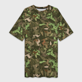 Платье-футболка 3D с принтом Олени и Дубовые Листья (камуфляж) ,  |  | camouflage | disguise | hunting camouflage | khaki | maskhalat | military | military camouflage | армия | военный камуфляж | война | животное | зверь | зоопарк | камуфляж | л | лось | маскировка | масхалат | милитари | олень | охота