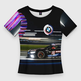Женская футболка 3D Slim с принтом BMW night city ,  |  | bmw | car | germany | light | motorsport | night | prestige | speed | автомобиль | автоспорт | бмв | германия | ночь | престиж | свет | скорость