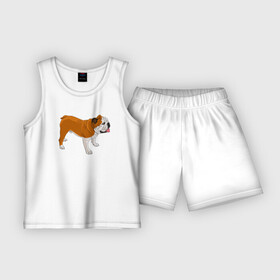 Детская пижама с шортами хлопок с принтом Английский бульдог рисунок собаки ,  |  | dog | english bulldog | pet | английский бульдог | бульдог | домашние животные | питомец | порода | рыжий | собака | стоящая собака