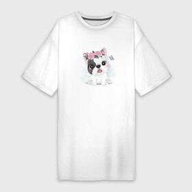 Платье-футболка хлопок с принтом Миленький Французский бульдог ,  |  | dog | бульдог | маленькая собачка | пес | песель | песик | собака | собачка | французский бульдог | щенок