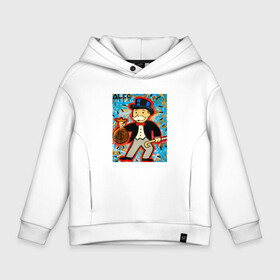 Детское худи Oversize хлопок с принтом Alec  ART (Monopoly) , френч-терри — 70% хлопок, 30% полиэстер. Мягкий теплый начес внутри —100% хлопок | боковые карманы, эластичные манжеты и нижняя кромка, капюшон на магнитной кнопке | Тематика изображения на принте: art | color | dollar | monopoly | rich | richie rich