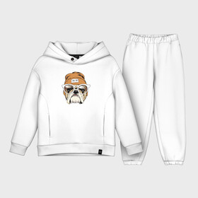 Детский костюм хлопок Oversize с принтом Cool dog ,  |  | bulldog | dog | eyes | fangs | hype | jaw | moustache | muzzle | tongue | бульдог | глаза | клыки | очки | пасть | пёс | собака | усы | хайп | язык