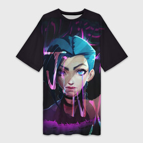 Платье-футболка 3D с принтом League Of Legends Jinx neon ,  |  | arcane | jinx | league of legends | lol | аркана | аркейн | аркене | джинкс | игра | лига легенд