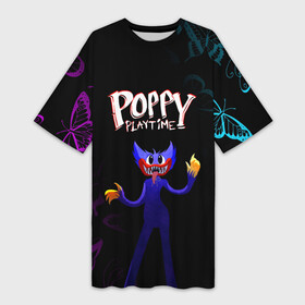 Платье-футболка 3D с принтом Poppy Playtime бабочки ,  |  | huggy wuggy | poppy playtime | игра | кукла | монстр | плэйтайм | поппи плейтайм | хагги вагги | хоррор