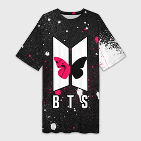 Платье-футболка 3D с принтом BTS  Бабочка ,  |  | bts | j pop | jhope | jimin | jin | jungkook | korea | kpop | music | nct | pop | pop idols | suga | v | айдолы | бабочка | бтс | идолы | к поп | корейская музыка | корея | логотип | нст | поп | попса | розовый | чимин