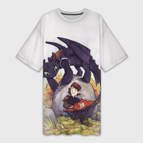 Платье-футболка 3D с принтом Ночная фурия сидит на огромном камне ,  |  | how to train your dragon | беззубик | дракон | как приручить дракона | ночная фурия | скандинавия