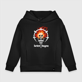 Детское худи Oversize хлопок с принтом Darkest Dungeon  skull logo. , френч-терри — 70% хлопок, 30% полиэстер. Мягкий теплый начес внутри —100% хлопок | боковые карманы, эластичные манжеты и нижняя кромка, капюшон на магнитной кнопке | darkest dungeon | skull on fire | torch | знак | компьютерная ролевая игра | логотип | подземелье | поиск сокровищ | приключения | темнейшее подземелье | череп в огне | эмблема