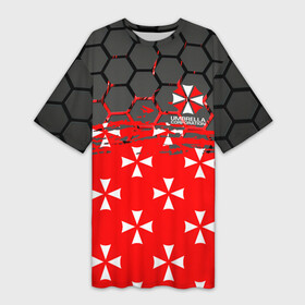 Платье-футболка 3D с принтом [Umbrella Corporation]  Соты ,  |  | corp | corporation | resident evil | umbrella | umbrella corporation | зомбиапокалипсис | зонт | игра