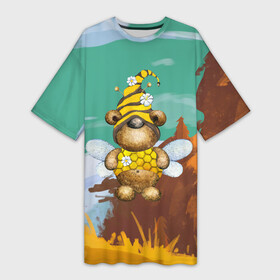 Платье-футболка 3D с принтом Медвежонок  пчела ,  |  | Тематика изображения на принте: костюм пчелы | медведь | медвежонок | милый | плеча | пчелы