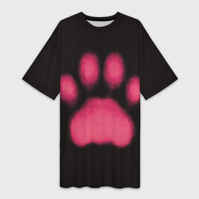 Платье-футболка 3D с принтом След кошки ,  |  | кот | кошачья | кошачья лапа | кошачья лапка | кошка | лапа | лапка | отпечаток лапы | подушечки | след