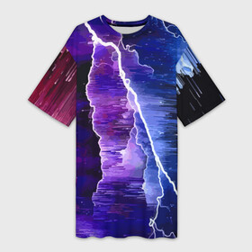 Платье-футболка 3D с принтом Космическая молния, глитч ,  |  | color | expression | glitch | hype | lightning | глитч | молния | хайп | цвет | экспрессия
