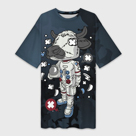 Платье-футболка 3D с принтом Психоделическая корова космонавт ,  |  | бык | животное | корова | космонавт | космос | психоделика | пятна