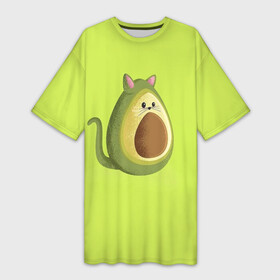 Платье-футболка 3D с принтом Котокадо ,  |  | авокадо | веганам | веганство | вегетаринцам | кот | кошка | овощи